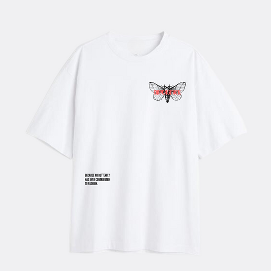 DOPEASFVCK Streetwear White Cotton Tee | Moth Logo | 200GSM Relaxed Fit
